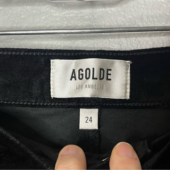 Agolde Nico Bootcut Highrise Pants Women 24 Beetle Black Zip Velvet Feel NWT - Picture 6 of 9